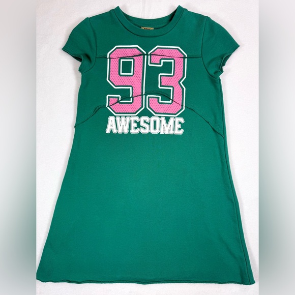 TRUE CRAFT Juniors “93 AWESOME” Green Graphic Sweatshirt Dress S Sporty Football - Picture 1 of 11